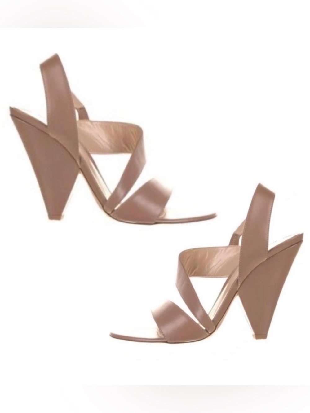 GIANVITO ROSSI Viola Vitello Praline Triangle Heel Leather Slingback Sandal NEW